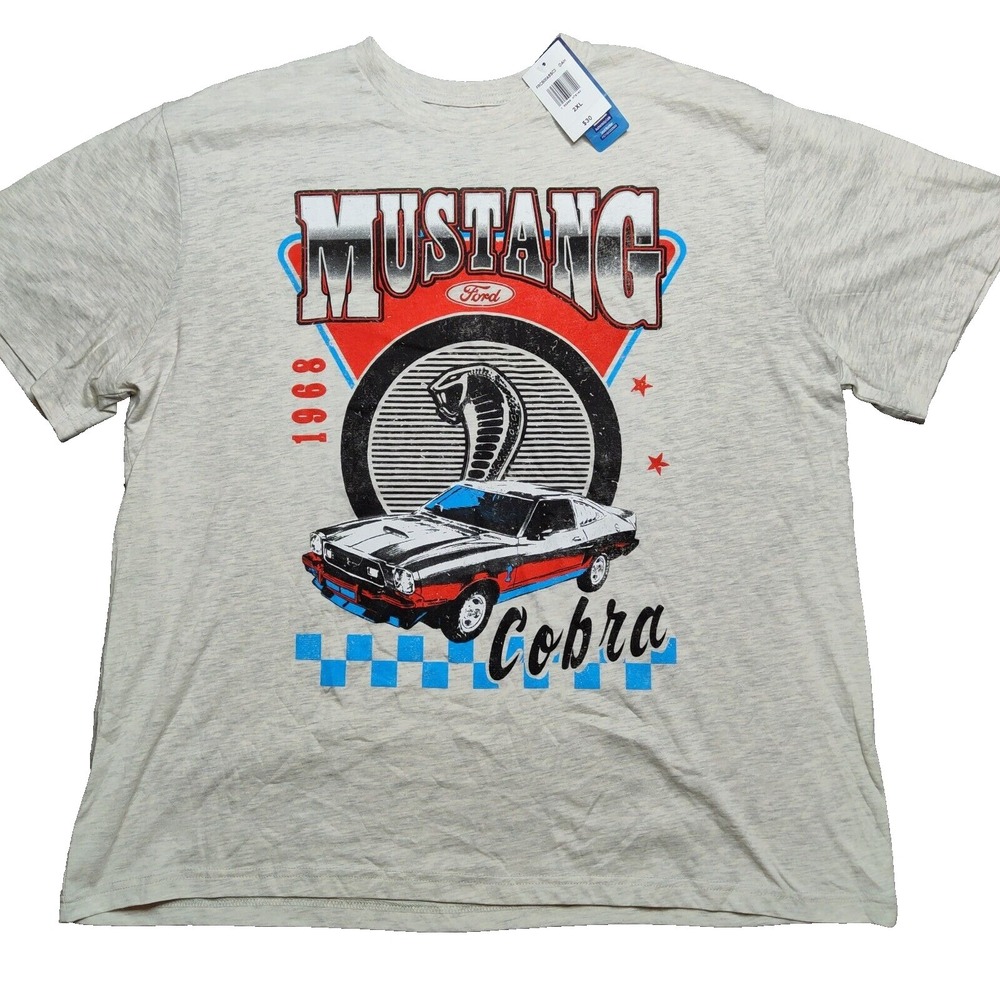 FORD 1968 Mustang Cobra Men‎ Size 2XL Gray Graphic T-Shirt NEW
